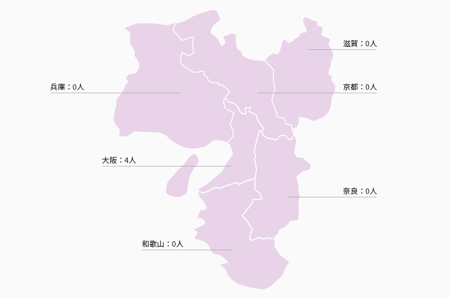 滋賀：0人 京都：0人 大阪：0人 兵庫：0人 奈良：0人 和歌山：0人