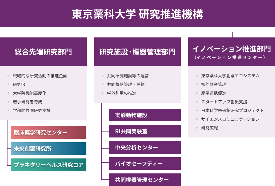 東京薬科大学 研究推進機構 組織図